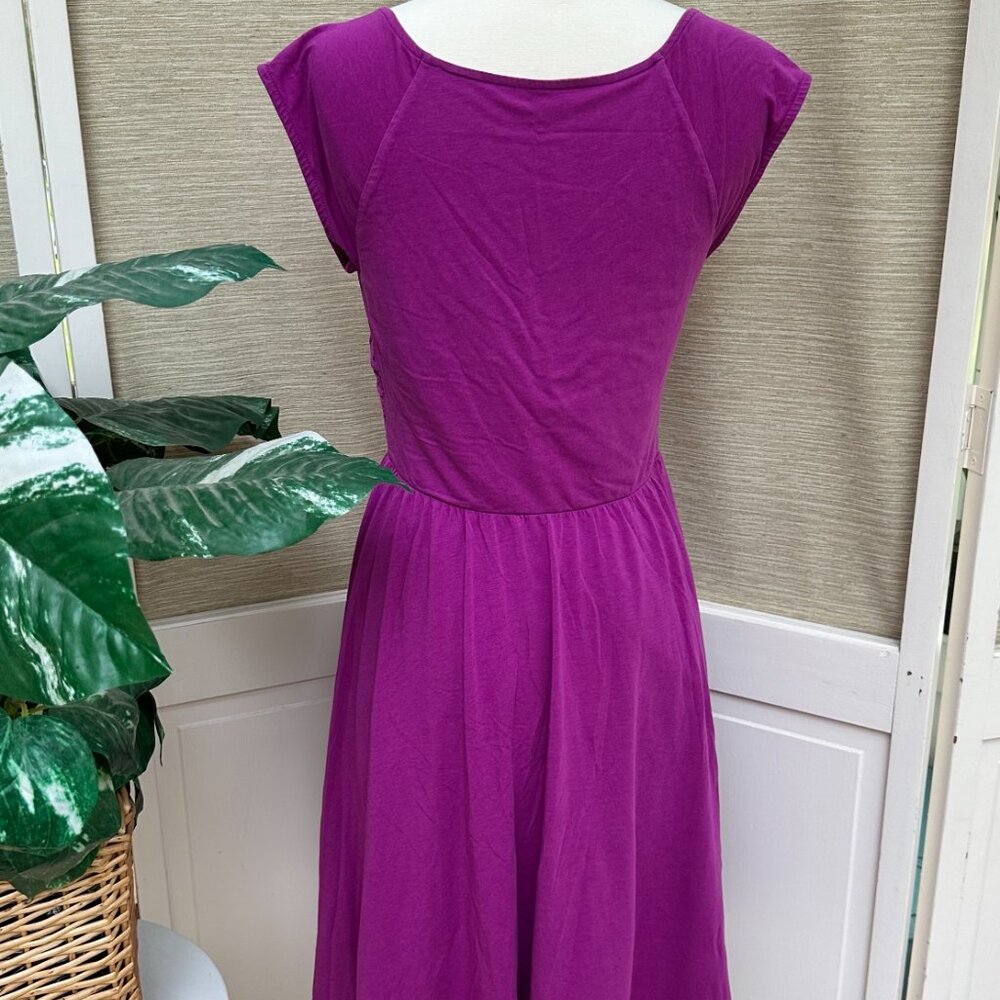 Garnet Hill Magenta Jersey Midi Dress S Surplice V Neck Fit Flare Stretch Knit - Picture 6 of 8